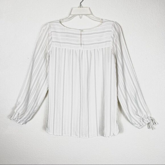Loft White & Black Striped Long Sleeve Blouse - Picture 5 of 7
